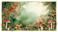Enchanted forest frame with mushrooms and foliage creating magical woodland border for fairy tale designs and nature-themed projects.