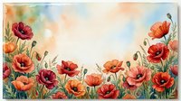 Watercolor poppy flowers border frame with soft pastel background, botanical floral design for spring summer greeting cards and decorative projects.