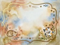 Watercolor frame with sleeping cats and floral elements on pastel background for greeting cards, invitations and decorative projects.