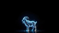 Glowing neon goat standing in profile against dark background, emitting bright cyan and blue electric light, suitable for gaming, technology, and modern design projects.