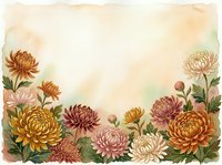 Watercolor chrysanthemum flowers frame with soft beige background, autumn floral border design for greeting cards and seasonal decorations.