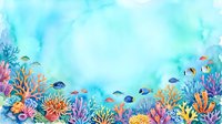 Vibrant underwater coral reef scene with tropical fish swimming among colorful corals in turquoise ocean waters for marine life designs.