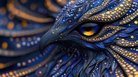 Majestic blue dragon head with golden ornate details and glowing amber eye, fantasy creature art for gaming and storytelling projects.