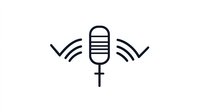 Simple black line art microphone icon with sound waves on white background, isolated design element for music and audio projects.