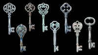 Vintage ornamental keys isolated on transparent background, ready for t-shirt design, clipart, stickers, sublimation and print-on-demand projects.