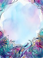 Watercolor gradient background with vibrant floral ornamental borders in magenta, teal, and gold, isolated on white for design projects and creative layouts.