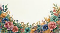 Watercolor floral border frame with colorful roses and botanical elements on white background, copy space for text or greeting card design.