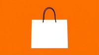 Blank white shopping bag with black handles isolated on vibrant orange background, ready for branding, retail packaging design, and commercial use.