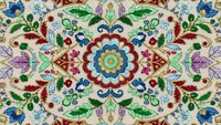 Intricate mandala pattern with vibrant floral motifs and ornate decorative elements on textured background for textile and wallpaper design projects.