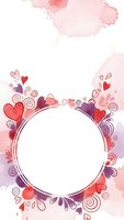 Romantic watercolor frame with hearts and swirls on white background for Valentine's Day cards, wedding invitations and love-themed designs.