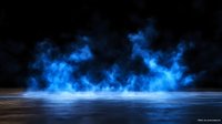 Mysterious blue smoke rising from dark reflective surface creates atmospheric backdrop for product photography and dramatic compositions.