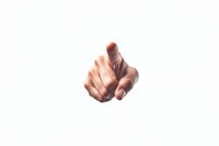 Pointing finger gesture on white background, isolated male hand showing direction or making choice. Clean cutout for business and marketing design projects.