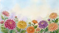 Colorful chrysanthemum flowers in watercolor style with soft pastel sky background for autumn seasonal designs and floral decorations.