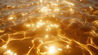 Glowing golden water surface with rippling light reflections creating abstract patterns and magical sparkles. Suitable for luxury backgrounds and spiritual concepts.