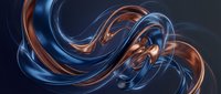Abstract flowing ribbons in metallic blue and copper tones creating dynamic swirls and curves against dark background for modern digital art and design projects.