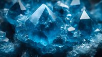 Blue crystal formations with geometric faceted surfaces creating abstract mineral texture for luxury jewelry and gemstone design projects.
