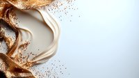 Luxurious swirls of cream and chocolate blend together with scattered cocoa powder creating an elegant abstract composition on white background. Great for food packaging.