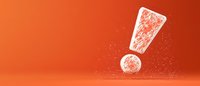 White chalk-style exclamation mark with scattered dust particles on vibrant orange background, creating dramatic contrast and emphasis for attention-grabbing designs.