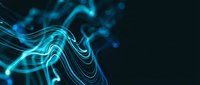 Abstract blue glowing waves with flowing lines and light effects on dark background for digital technology and futuristic design projects.