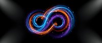 Glowing infinity symbol with vibrant neon colors on black background. Digital art concept for technology, eternity, and endless possibilities in modern design.