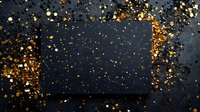 Luxurious dark background with scattered golden glitter and sparkles creating magical festive border frame. Abstract holiday backdrop with shimmering effect.