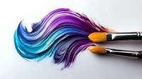 Vibrant blue and purple paint strokes created with two artist brushes on white background, showcasing fluid movement and artistic expression.