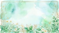 Watercolor botanical border with green foliage, delicate flowers, and golden accents on isolated white background, suitable for invitations, stationery, and design projects.