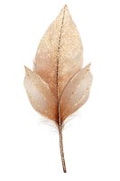 Isolated golden glitter feather with delicate sparkle texture on white background, ready for design projects, invitations, and decorative applications.