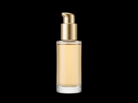 Luxury golden liquid serum bottle with pump dispenser isolated on transparent background, ready for cosmetics, skincare, beauty product design, sublimation, and print-on-demand applications.