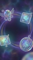 Glowing neon icons featuring lightbulb with wings, paintbrush, and compass arranged in circle on cosmic purple background. Suitable for creative industry, design services, innovation concepts.