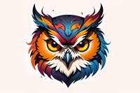 Colorful owl head mascot design with fierce expression and vibrant gradient colors from orange to blue, perfect for sports team logo, gaming or brand identity on light background.