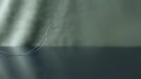 Single blonde hair strand isolated on blurred gray and dark background, suitable for healthcare, beauty, dermatology, and wellness design projects.
