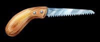 Folding saw with wooden handle isolated on transparent background, ready for clipart, t-shirt design, print-on-demand products, stickers, and sublimation projects.