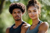 Young African American athletic couple in sportswear outdoors after workout, fitness lifestyle and healthy relationship goals for active living.