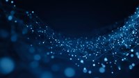 Abstract blue network of glowing dots and connecting lines on dark background, creating futuristic digital wave pattern for technology concepts.