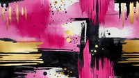 Abstract pink and black painting with gold accents, featuring bold brushstrokes and splatter details on canvas for modern home decor.