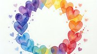 Watercolor rainbow hearts frame with copy space. Colorful gradient heart border for Valentine's Day, wedding invitations, romantic designs and love themes.
