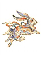 Ornate leaping rabbit with colorful swirling floral patterns, isolated on transparent background. Great for t-shirts, stickers, print on demand, and sublimation designs.