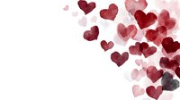 Watercolor hearts in red and pink tones scattered on white background for romantic designs, Valentine's Day cards, wedding invitations and love-themed projects.