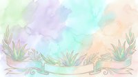 Soft pastel watercolor background with decorative ribbon banner and botanical leaves, perfect for wedding invitations, greeting cards, and social media.