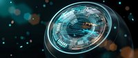 Futuristic digital globe with glowing circuit patterns and holographic interface elements, representing global technology, data networks, and digital connectivity for tech and innovation concepts.