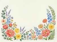 Watercolor floral border with colorful roses, peonies, lavender, and wildflowers on white background, perfect for cards and invitations.