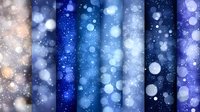Abstract blue bokeh backgrounds with glowing particles and light circles in various shades from navy to royal blue for festive designs.