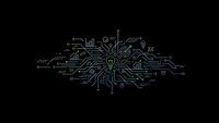 Digital circuit board pattern with glowing green lines on black background for technology and electronics design projects.