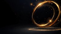 Glowing golden light rings with sparkles and particles on dark background create magical atmosphere for luxury design and festive backgrounds.