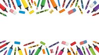 Colorful markers, pens and crayons arranged on white background, isolated art supplies for design projects, education materials, creative work and craft activities.