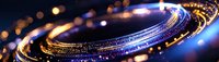 Abstract digital technology background with glowing fiber optic cables and bokeh lights creating futuristic data transmission concept for tech designs.