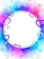 Romantic watercolor heart frame with colorful gradient background and decorative love symbols for Valentine's Day cards and wedding invitations.