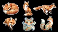 Cute red fox sticker set isolated on transparent background, ready for t-shirt design, clipart, print on demand, sublimation, and scrapbooking projects.