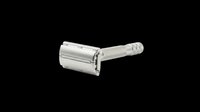 Classic chrome safety razor isolated on transparent background, ready for t-shirt design, stickers, clipart, print on demand, and sublimation projects.